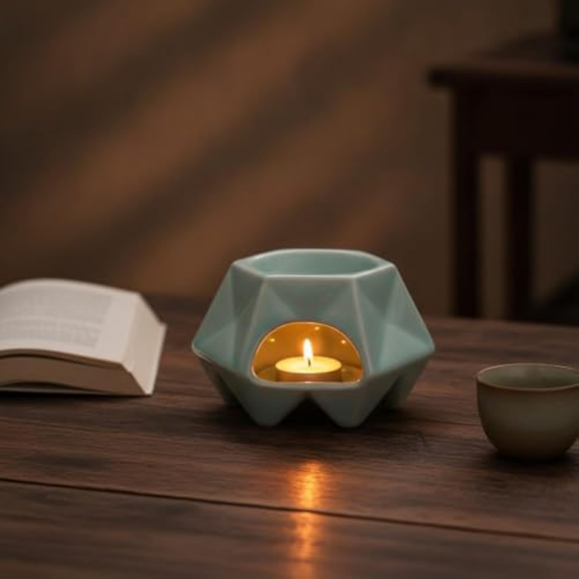 Glazed Tabletop Burner with Tealight Holder Glossy
